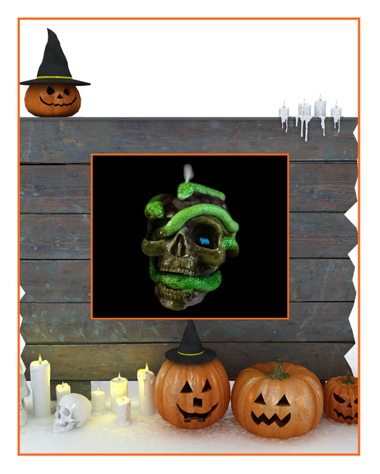 Halloween Skull with Snake candle